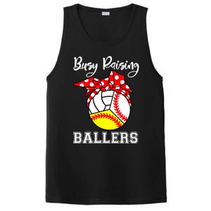 Busy Raising Ballers Funny Baseball Softball Volleyball Mom Gift PosiCharge Competitor Tank