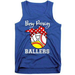 Busy Raising Ballers Funny Baseball Softball Volleyball Mom Gift Tank Top