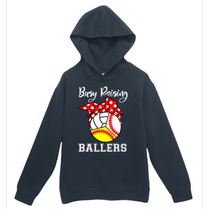 Busy Raising Ballers Funny Baseball Softball Volleyball Mom Gift Urban Pullover Hoodie