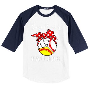 Busy Raising Ballers Funny Baseball Softball Volleyball Mom Gift Baseball Sleeve Shirt