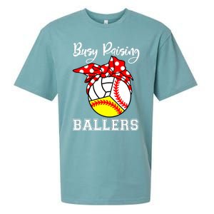 Busy Raising Ballers Funny Baseball Softball Volleyball Mom Gift Sueded Cloud Jersey T-Shirt