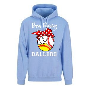 Busy Raising Ballers Funny Baseball Softball Volleyball Mom Gift Unisex Surf Hoodie