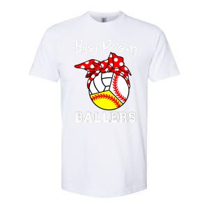 Busy Raising Ballers Funny Baseball Softball Volleyball Mom Gift Softstyle CVC T-Shirt