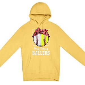 Busy Raising Ballers Softball Funny Baseball Mom Sport Gift Premium Pullover Hoodie