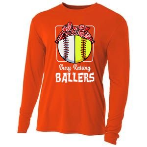 Busy Raising Ballers Softball Funny Baseball Mom Sport Gift Cooling Performance Long Sleeve Crew