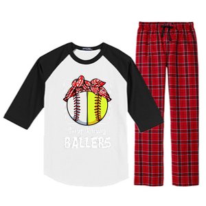 Busy Raising Ballers Softball Funny Baseball Mom Sport Gift Raglan Sleeve Pajama Set