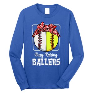 Busy Raising Ballers Softball Funny Baseball Mom Sport Gift Long Sleeve Shirt