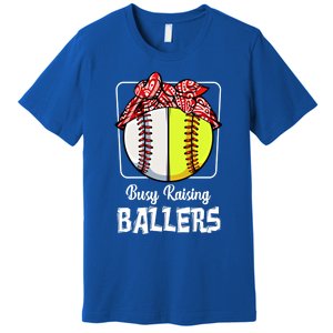 Busy Raising Ballers Softball Funny Baseball Mom Sport Gift Premium T-Shirt