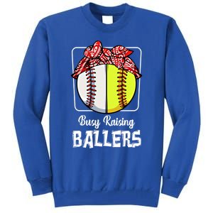 Busy Raising Ballers Softball Funny Baseball Mom Sport Gift Tall Sweatshirt