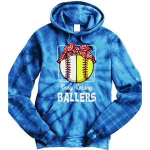 Busy Raising Ballers Softball Funny Baseball Mom Sport Gift Tie Dye Hoodie