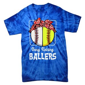 Busy Raising Ballers Softball Funny Baseball Mom Sport Gift Tie-Dye T-Shirt