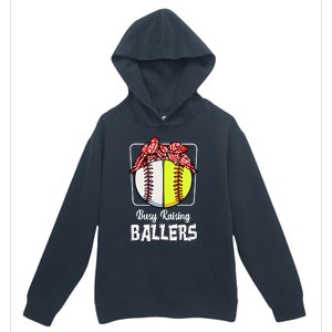 Busy Raising Ballers Softball Funny Baseball Mom Sport Gift Urban Pullover Hoodie