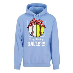 Busy Raising Ballers Softball Funny Baseball Mom Sport Gift Unisex Surf Hoodie