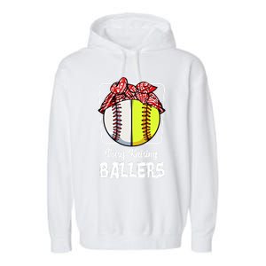 Busy Raising Ballers Softball Funny Baseball Mom Sport Gift Garment-Dyed Fleece Hoodie