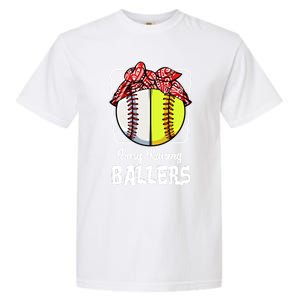 Busy Raising Ballers Softball Funny Baseball Mom Sport Gift Garment-Dyed Heavyweight T-Shirt