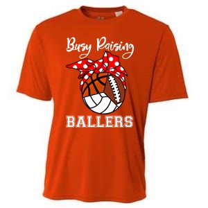 Busy Raising Ballers Volleyball Football Basketball Mom Funny Gift Cooling Performance Crew T-Shirt