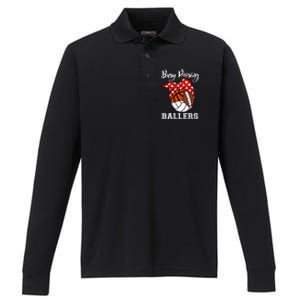 Busy Raising Ballers Volleyball Football Basketball Mom Funny Gift Performance Long Sleeve Polo