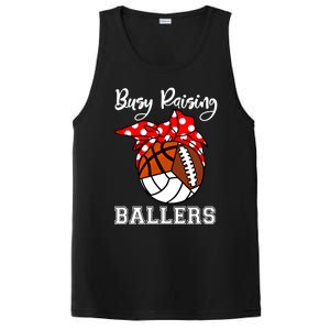 Busy Raising Ballers Volleyball Football Basketball Mom Funny Gift PosiCharge Competitor Tank