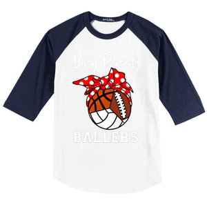 Busy Raising Ballers Volleyball Football Basketball Mom Funny Gift Baseball Sleeve Shirt