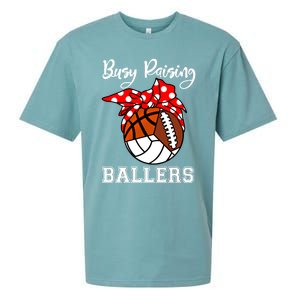 Busy Raising Ballers Volleyball Football Basketball Mom Funny Gift Sueded Cloud Jersey T-Shirt