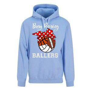 Busy Raising Ballers Volleyball Football Basketball Mom Funny Gift Unisex Surf Hoodie