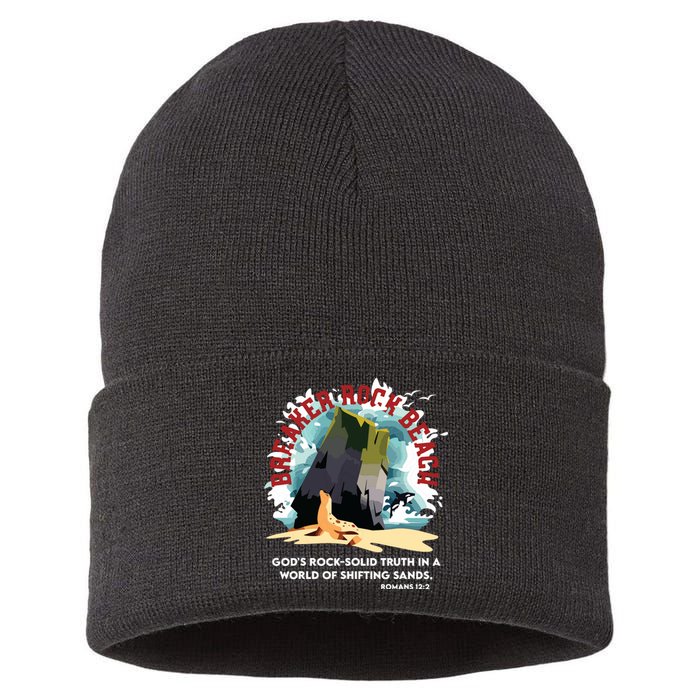 Breaker Rock Beach Gods Rock Solid Truth In A World Vbs 2024 Sustainable Knit Beanie