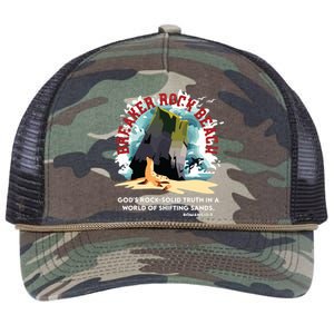 Breaker Rock Beach Gods Rock Solid Truth In A World Vbs 2024 Retro Rope Trucker Hat Cap