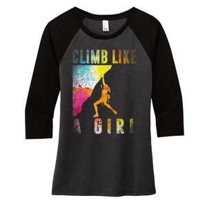 Bouldering Rock Climber Women Kids Rock Climbing Women's Tri-Blend 3/4-Sleeve Raglan Shirt