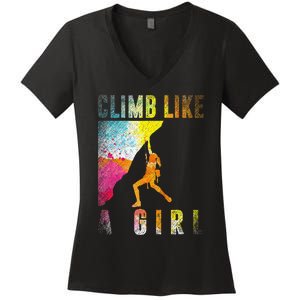 Bouldering Rock Climber Women Kids Rock Climbing Women's V-Neck T-Shirt