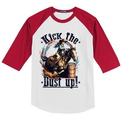 Barrel Racing Cowgirl Kick The Dust Up Rodeo Barrel Racer Kids Colorblock Raglan Jersey