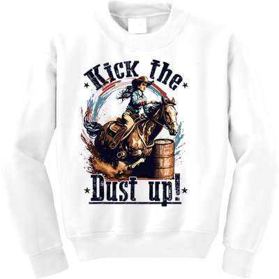 Barrel Racing Cowgirl Kick The Dust Up Rodeo Barrel Racer Kids Sweatshirt