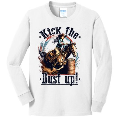 Barrel Racing Cowgirl Kick The Dust Up Rodeo Barrel Racer Kids Long Sleeve Shirt