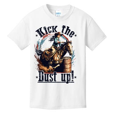 Barrel Racing Cowgirl Kick The Dust Up Rodeo Barrel Racer Kids T-Shirt