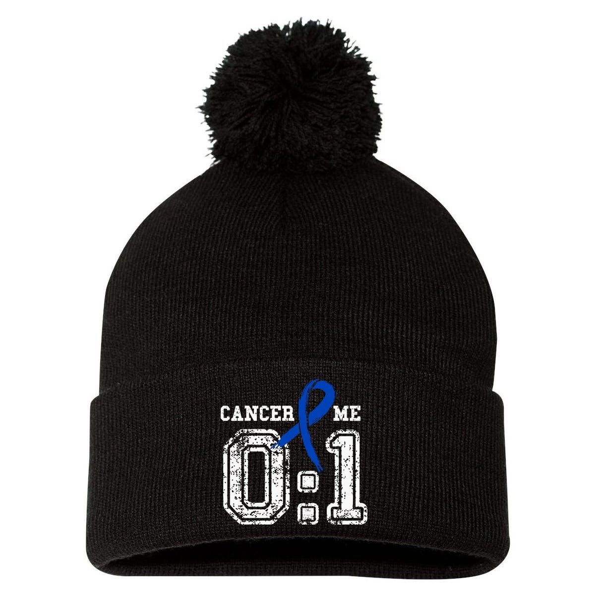 Blue Ribbon Cancer 0:1 Awareness Survivor Pom Pom 12in Knit Beanie