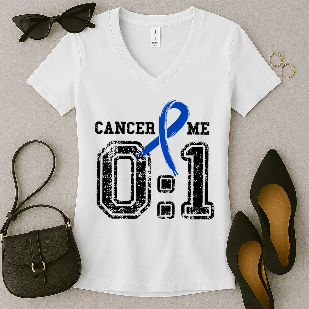 Blue Ribbon Cancer 0:1 Awareness Survivor Women's V-Neck T-Shirt