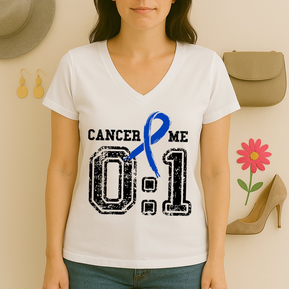 Blue Ribbon Cancer 0:1 Awareness Survivor Women's V-Neck T-Shirt