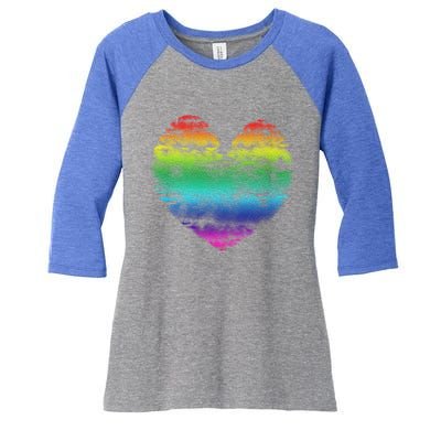 Big Rainbow Clouds Heart Tee Cute Valentines Day Gift Women's Tri-Blend 3/4-Sleeve Raglan Shirt