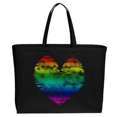 Big Rainbow Clouds Heart Tee Cute Valentines Day Gift Cotton Canvas Jumbo Tote