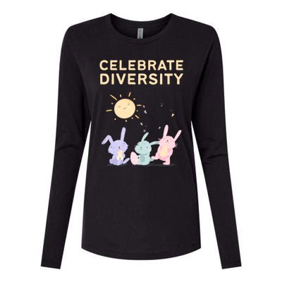 Bunny Rabbits Celebrate Diversity Gift Womens Cotton Relaxed Long Sleeve T-Shirt