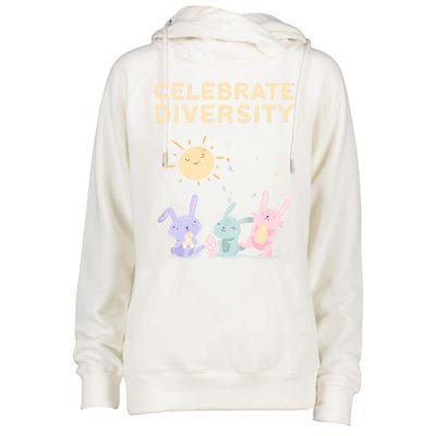 Bunny Rabbits Celebrate Diversity Gift Womens Funnel Neck Pullover Hood