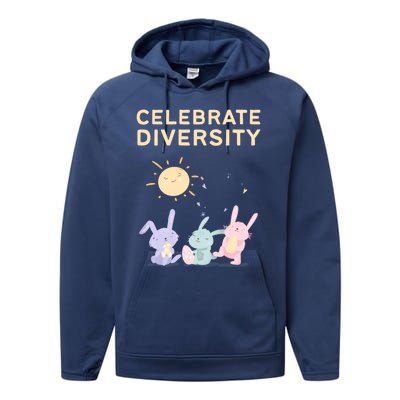 Bunny Rabbits Celebrate Diversity Gift Performance Fleece Hoodie