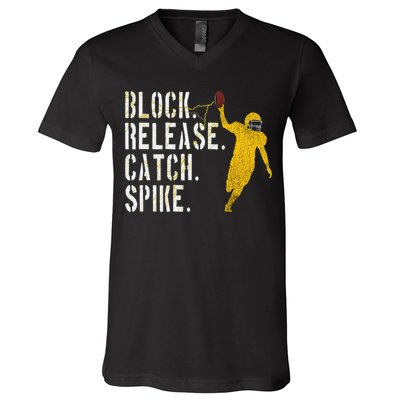 Block Release Catch Spike National Tight End Day V-Neck T-Shirt