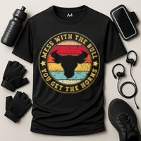 Bull Rider Cowboys Mess With The Bull YouLl Get The Horns Cooling Performance Crew T-Shirt