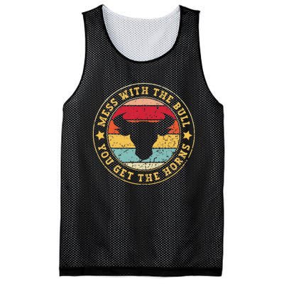 Bull Rider Cowboys Mess With The Bull YouLl Get The Horns Mesh Reversible Basketball Jersey Tank