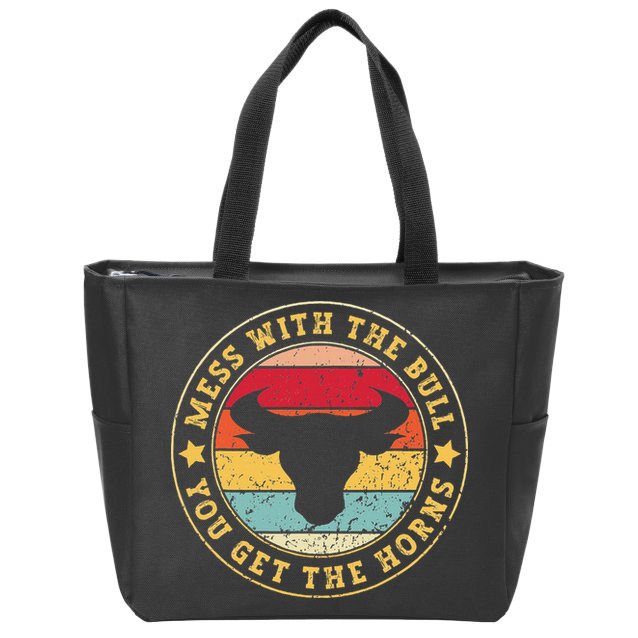 Bull Rider Cowboys Mess With The Bull YouLl Get The Horns Zip Tote Bag