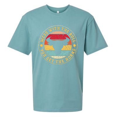 Bull Rider Cowboys Mess With The Bull YouLl Get The Horns Sueded Cloud Jersey T-Shirt