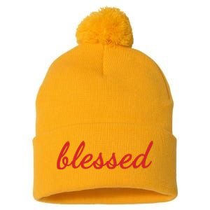 Blessed Red Christian Pom Pom 12in Knit Beanie