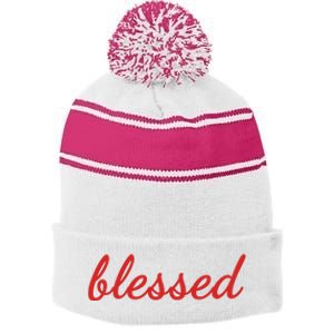 Blessed Red Christian Stripe Pom Pom Beanie