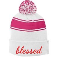 Blessed Red Christian Stripe Pom Pom Beanie