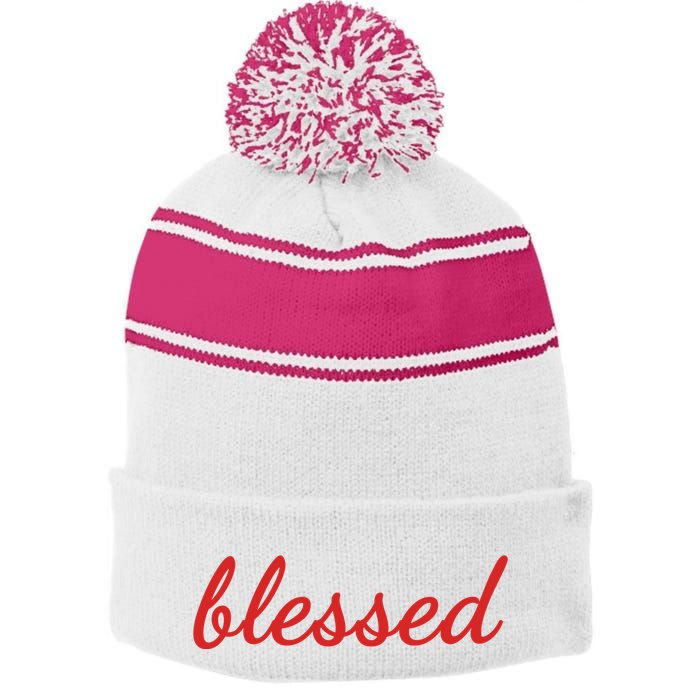 Blessed Red Christian Stripe Pom Pom Beanie